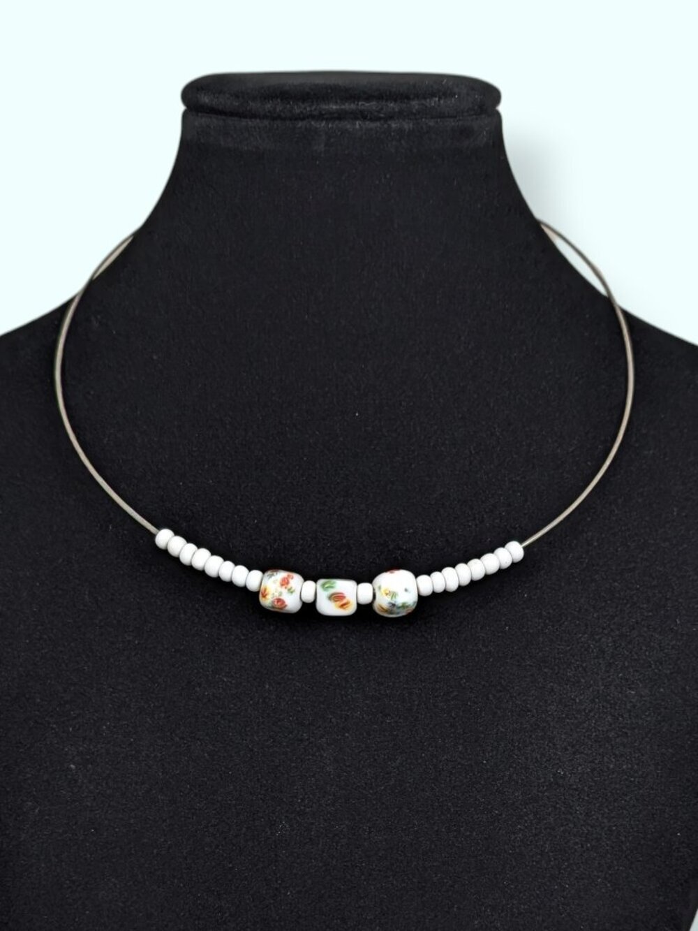 Vintage Millefiori Milk Glass Torque Necklace